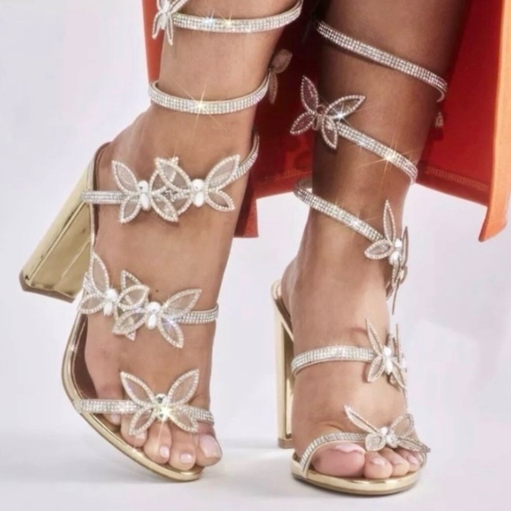 Wild Diva Gold Embellished Heels